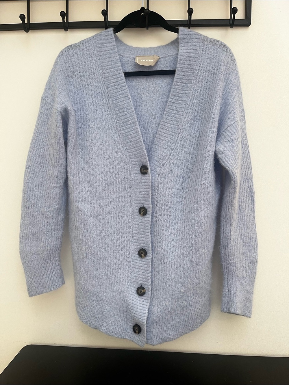 Everlane Sky Blue V-Neck Button Cardigan Alpaca Wool L - Picture 2 of 5